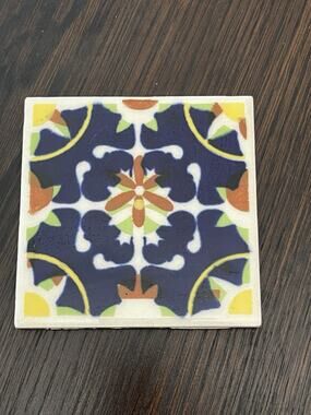 Talavera tile coaster Vibrant Colors Handmade/painted In Puebla, Mexico Vintage